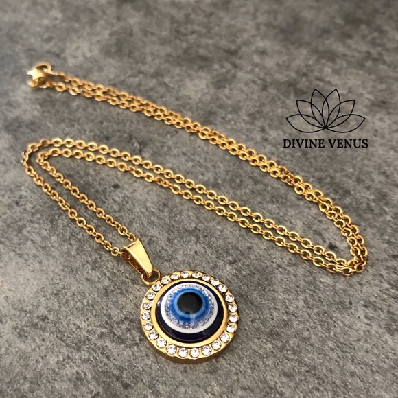 Evil Eye Round Pendant Stainless Steel Necklace - Picture 5 of 8